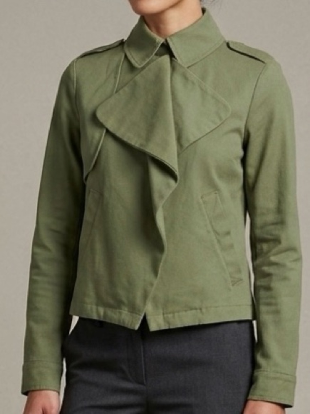 Simply Vera Vera Wang Olive Green Draped Front Moto Jacket Women’s Medium